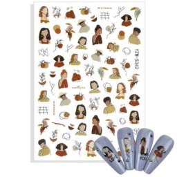 Autocollants pour ongles 3D en forme de dame étiquette de caractère visage Image feuilles