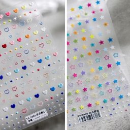 Autocollants 3D réalistes pour ongles 1 feuille mélange multicolore amour cœur étoiles points