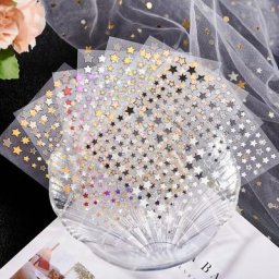Autocollants 3D pour Nail Art 1 feuille argent noir blanc étoile cœur amour lettre image