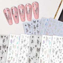 Autocollants papillons noirs pour ongles décalcomanies à l'eau colorées décoration de tatouages