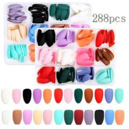 Faux ongles à pression 288 pièces/boîte pointes courtes et carrées réutilisables Extension de