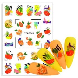 Autocollants 3D adhésifs pour ongles motifs de fruits fraise pastèque Orange décorations