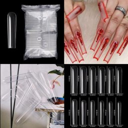 Faux-Ongles Longs et Carrés pour French Manucure Courbe de Cercueil Lisses Demi-Couverture