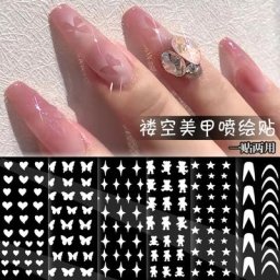 Feuille d'autocollants en forme de galets pour nail art papillon/coeur creux 3D bricolage vernis