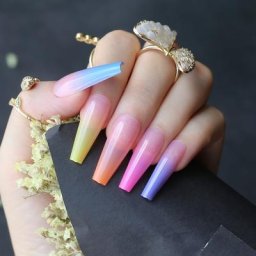 Faux ongles arc-en-ciel Extra longs Ombre de cercueil de luxe