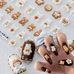Autocollants pour ongles dessin animé ours lapin cookies petite fille décoration Art de
