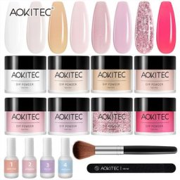 Aokitec-Kit de poudre à ongles à tremper ensemble de démarrage à paillettes pastel décoration de