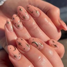 French Star Moon – ensemble de faux ongles artificiels à pression portable couverture complète