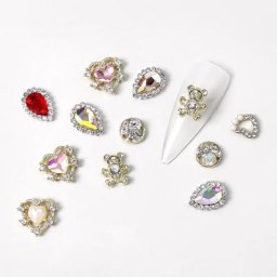 Lot de 10 bijoux à ongles en forme de cœur et de goutte d'eau bijoux de luxe en alliage cristal