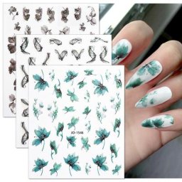 Autocollants 3D pour Nail Art décalcomanies décalcomanies encre vent fleurs papillon