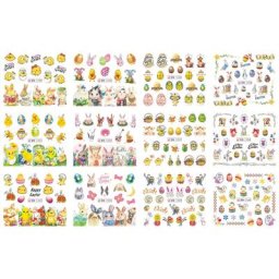 12 dessins/feuille de pâques oeuf lapin coloré autocollant Nail Art transfert d'eau tatouages