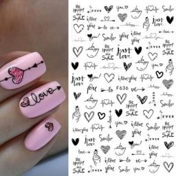 Autocollants d'ongles 3D Motif Coeur Amour Lettres Anglaises Motif de visage Curseur pour la