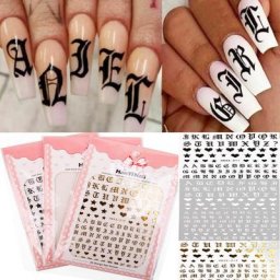Autocollant 3D pour les ongles lettres dorées et noires décoration DIY