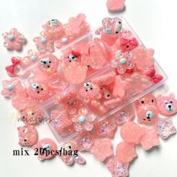 Breloques d'ongles 3D en résine mixte accessoires Kawaii rose dessin animé ours mignon nail