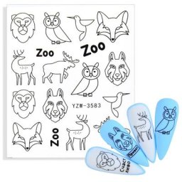 Autocollants à ongles 3D en noir et blanc transfert d'eau géométrique Animal Lion renard