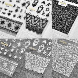 Autocollants 3D Vintage en Dentelle Noire et Blanche pour la Décoration des Ongles Décalcomanies de