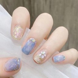 Faux Ongles Autocollants pour Fille Motif Fleurs Rétro Élégant Court Violet Livraison Gratuite
