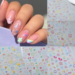 Autocollants adhésifs en relief pour ongles ligne arc-en-ciel fleur coeur 3D amour coloré
