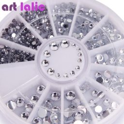Strass pour ongles mélangés en argent 400 pièces formes rondes en diamant de 1.2mm/2mm/3mm/4mm