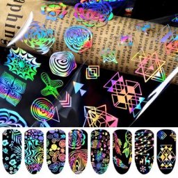 Autocollants holographiques colorés pour ongles 8 pièces scintillants Laser Art de manucure