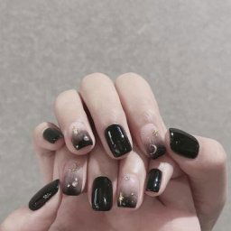 Faux ongles à couverture complète avec motif étoile et lune noire faux ongles portables bouts
