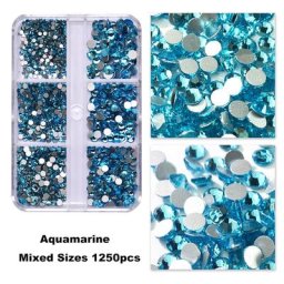 Aigue-marine pour décoration des ongles 6 grilles/boîte tailles mixtes strass Non correcteurs