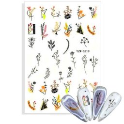 Autocollants 3D pour ongles motifs géométriques fleurs ligne Bouquet feuille Design Nail Art
