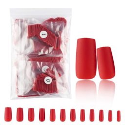 Faux Ongles Rouges N64.poignées Amovibles Couverture Complète Tête Carrée Givrée 256 Colle à