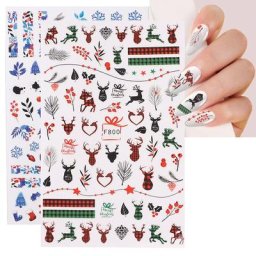 Autocollant 3D pour ongles 1 pièce flocons de neige de noël d'élan nouvel an feuille bleue