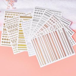 Autocollants adhésifs pour ongles 1 feuille lignes géométriques rose or argent rétro style