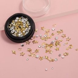 Boîte de biscuits pour décoration des ongles 1 boîte cadre creux doré étoile lune rivet