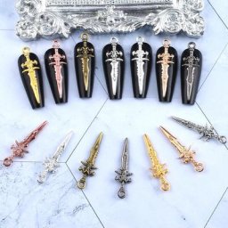 Breloques en alliage 3D pour ongles couteau multicolore bijoux d'épée accessoires de luxe