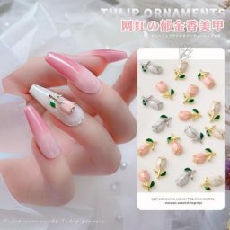 Breloques 3D en forme de fleur de tulipe pour ongles 10 pièces/sac bijoux pour Nail Art strass