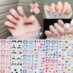 Autocollants 3D pour ongles dégradé amour cœur français rouge bleu Art de manucure