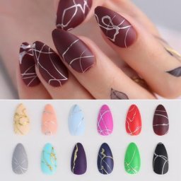 MahNestsouhaits-Faux ongles en forme d'amande couleur bordeaux noir stiletto 256