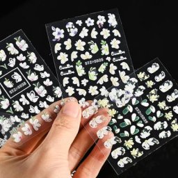 Autocollant pour ongles en relief 5D coloré camélia tulipe décalcomanies pour Nail Art adhésif
