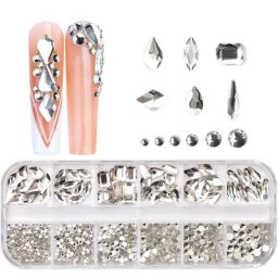 Strass en cristal Non correcteurs 12 grilles/boîte multi-tailles pierres à ongles pour Nail Art