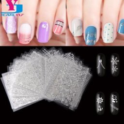 Autocollants 3D en argent pour ongles lot de 30 pièces mélange de motifs papillon noël