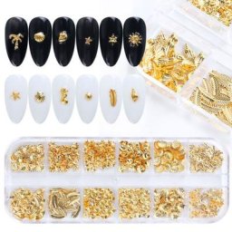 Breloques en alliage doré pour Nail Art décorations 3D Rivets métalliques clous plumes d'océan
