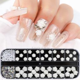 1 boîte de strass 3D Rose camélia japonais fleurs perles diamants violets Nail Art décorations