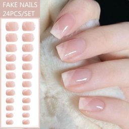 Faux ongles français courts 24 pièces pointes transparentes à pression avec motifs couverture