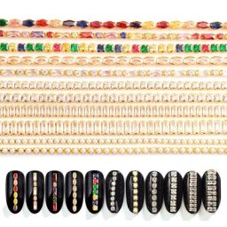 Chaîne de Base en or pour les ongles brillant coloré 9-10CM en verre de cristal strass
