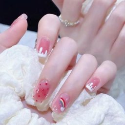 Ensemble de faux ongles courts réutilisables faux cercueil rose arc-en-ciel presse sur ongles
