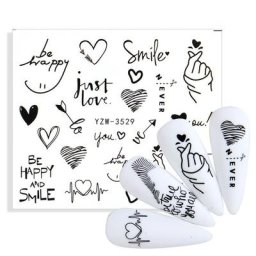 Autocollant noir en forme de cœur 1 pièce motif lettre transfert d'eau beaux accessoires de Nail