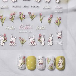 Tulipes roses Lapin Dessin Animé Mignon 5D En Relief Doux Reliefs Auto-Adhésif Nail Art Autocollants