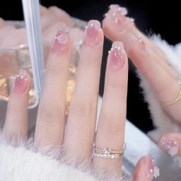 Faux ongles à pression rose avec colle design papillon jolies filles outils de port N64.Tips