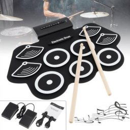 Kit de batterie électrique en silicone épais avec baguettes et pédale de sustain tambour enroulable