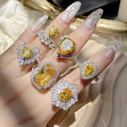 Bague de luxe brillante pour femme accessoires de bijoux boule de mariage série jaune grade AAA