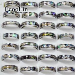Ecomité-Bagues en acier inoxydable pour femme coquillages naturels coquillages d'ormeau matiques