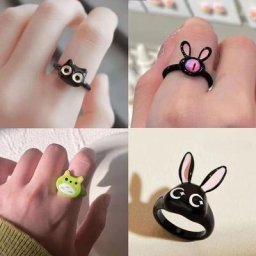 Bague d'ouverture de style INS pour couples petit anneau de nourriture noir mignon et amusant